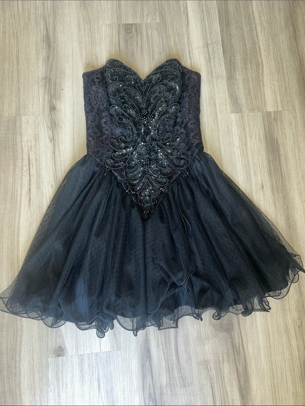 VTG 80s Black Tulle Mini Dress Basque Waist Whimsigoth Party Fits XS 0